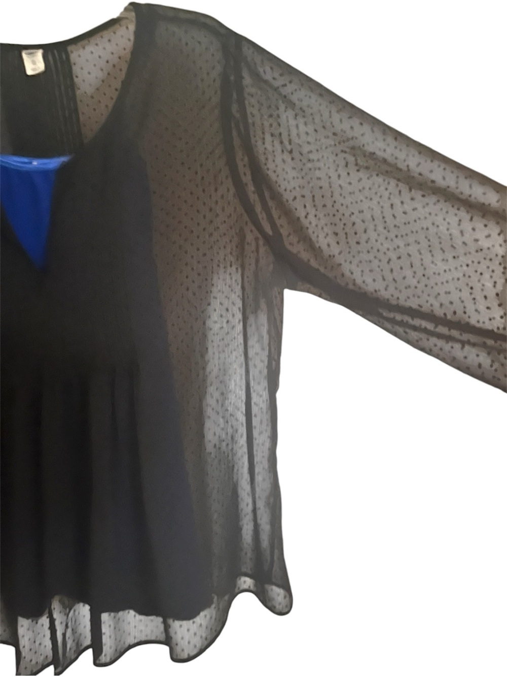 Sheer Polka Dot Black Dobby Long-Sleeve Loose Cut Layering Top - Picture 2 of 8
